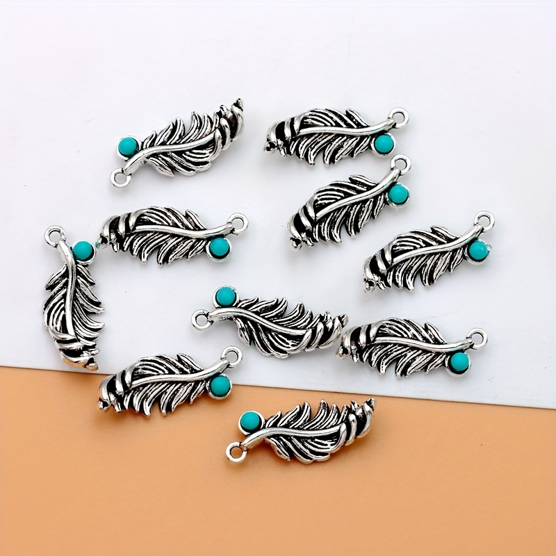 TEMU 10pcs Charms Earrings Charm Alloy Feather Leaf Feather Charms Pendants Ancient Silvery Tibetan Silvery Making Bracelet Diy Earrings Necklace Crosses Pendant Handmade Fashion Jewelry
