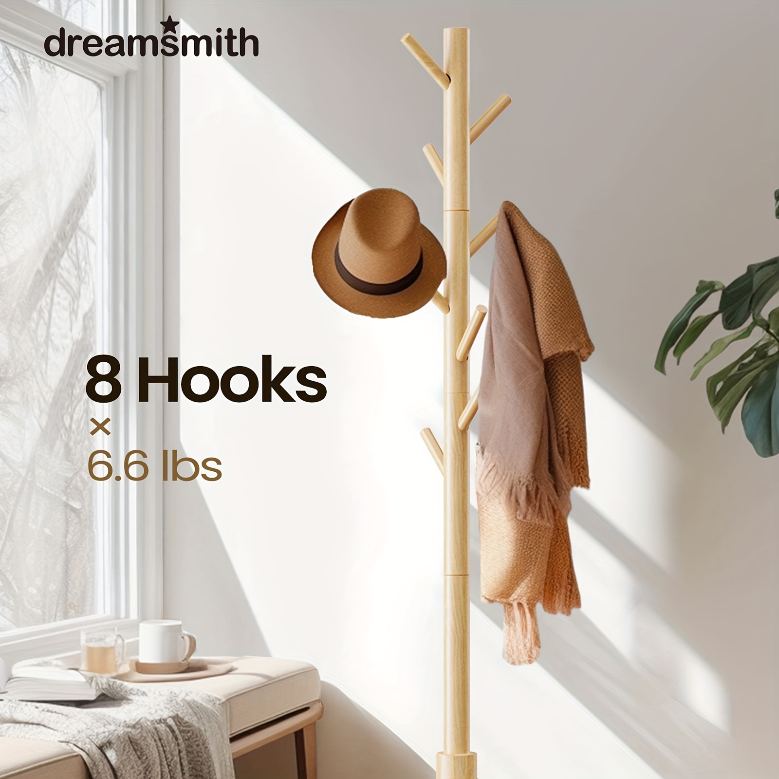 

Dreamsmith Wooden Freestanding Coat Rack With 3 Height Options And Hooks, Suitable For Equipment Storage And Tool Hanging In Industrial, Scientific And Office