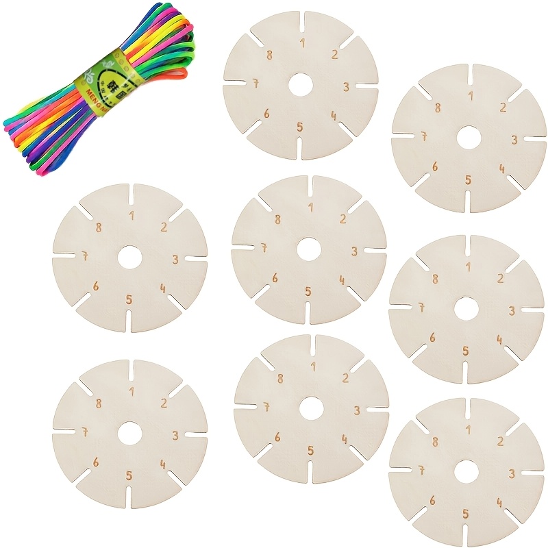 TEMU Ensemble de 8 pièces d'étoiles en bois à nœuds, inclut 1 rouleau de corde colorée de 10 mètres, un kit de plateau de tissage avec corde colorée,