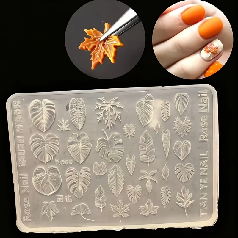 TEMU Molde de Silicona para Uñas con Hojas de Árbol de Hojas Transparente de Calidad a Molde de Arcilla