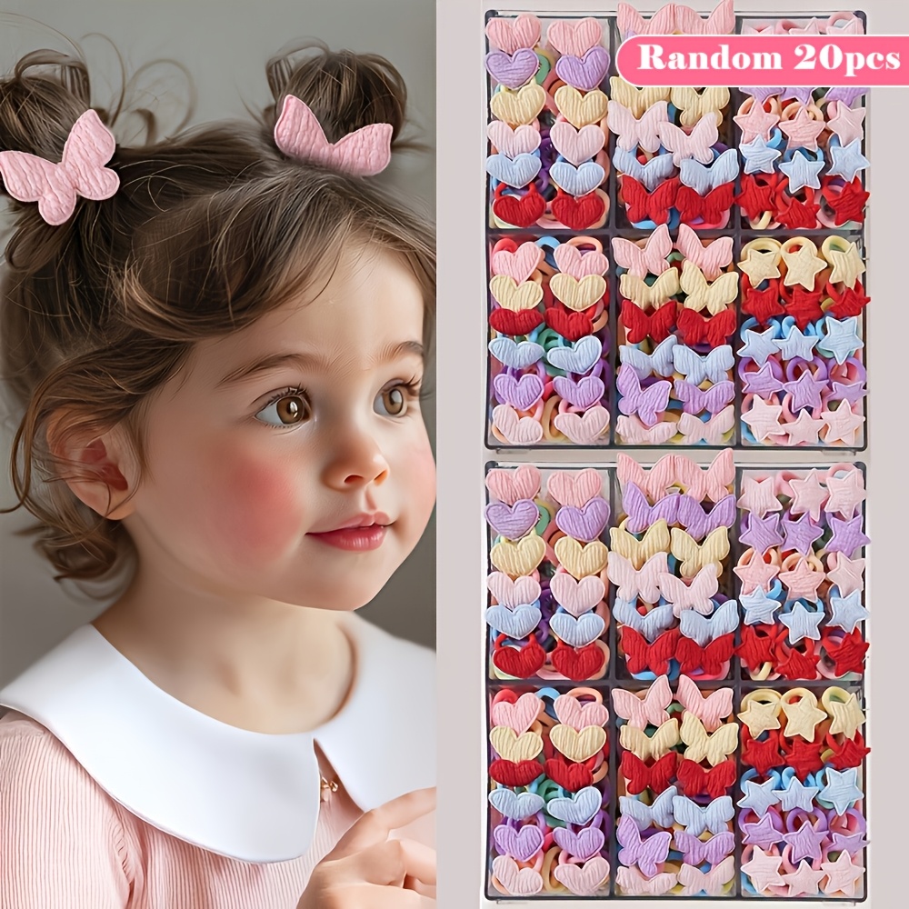 TEMU 20/40/60pcs Random Sweet And Cute 's Hair Ties With Heart, , And Star Designs - Suitable For Girls, Bulk Hair Accessories For , Daily Wear Hair