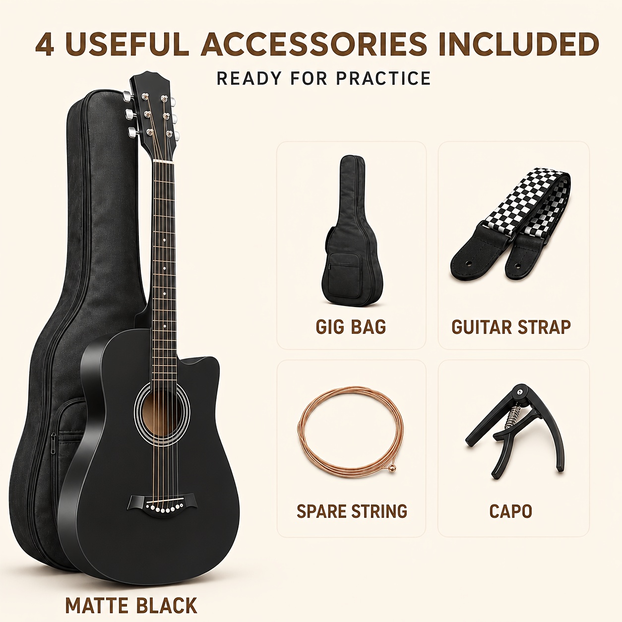 38 Inch Entry Cutaway Acoustic Guitar, User-Friendly Design for... product image 11