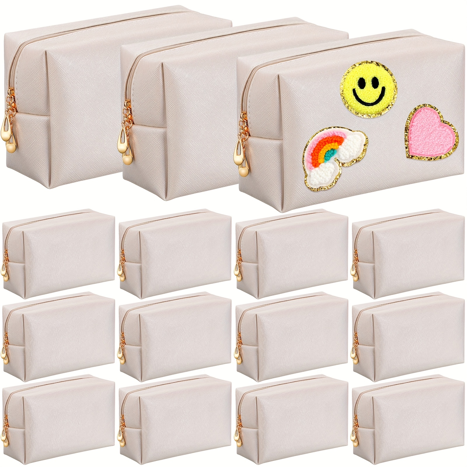 TEMU 15pcs Aesthetics Makeup Bag Leather Cosmetic Bag Makeup Pouch Bulk Plain Cosmetic Pouch Waterproof Toiletry Bag For Christmas Party Cosmetic Organizer For Women,