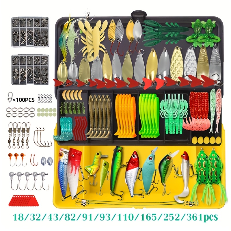 

18pcs-361pcs Fishing Lure Tackle Set, Minnow Sequin Spinner Hard/soft , Hook, Sinker, Swivel Ring, Outdoor Fishing Accessories