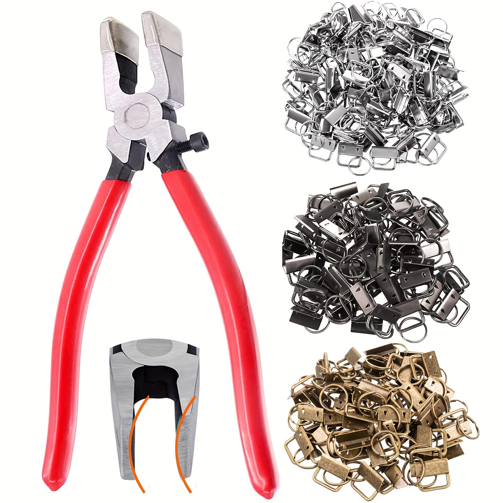 Image of 40pcs Key Fob Hardware Set, 39pcs 1 Inch Keychain Hardware With 1pc Key Fob Pliers For Wristlet Keychain, Key Lanyard And Key Chain Making Hardware Supplies