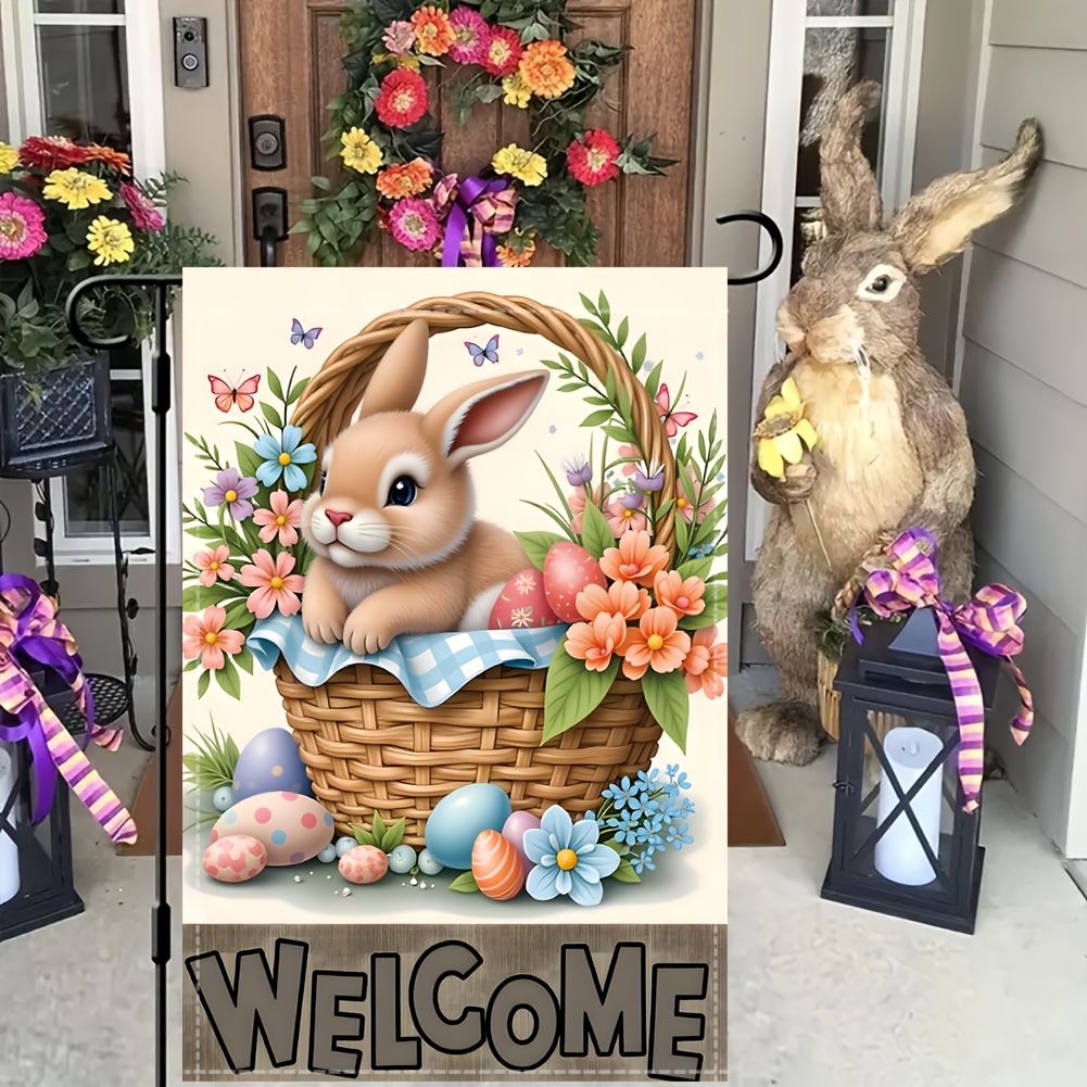 

Easter Bunny Flag - 17.7" X 11.8" Spring Basket And , Polyester, Fade-resistant Outdoor Lawn And Decoration (flagpole Not Included), Funny Garden Flag