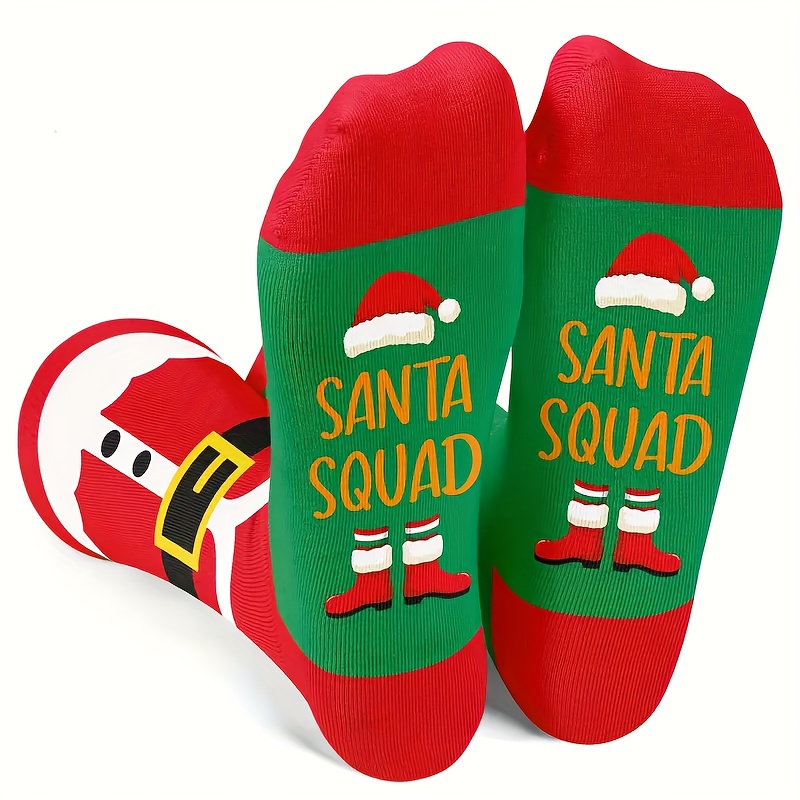 TEMU 1 Pair Of Men's Christmas Santa Socks - Red And Green Festive Colors, Featuring A Christmas Hat And Leg Design - Breathable Holiday Party