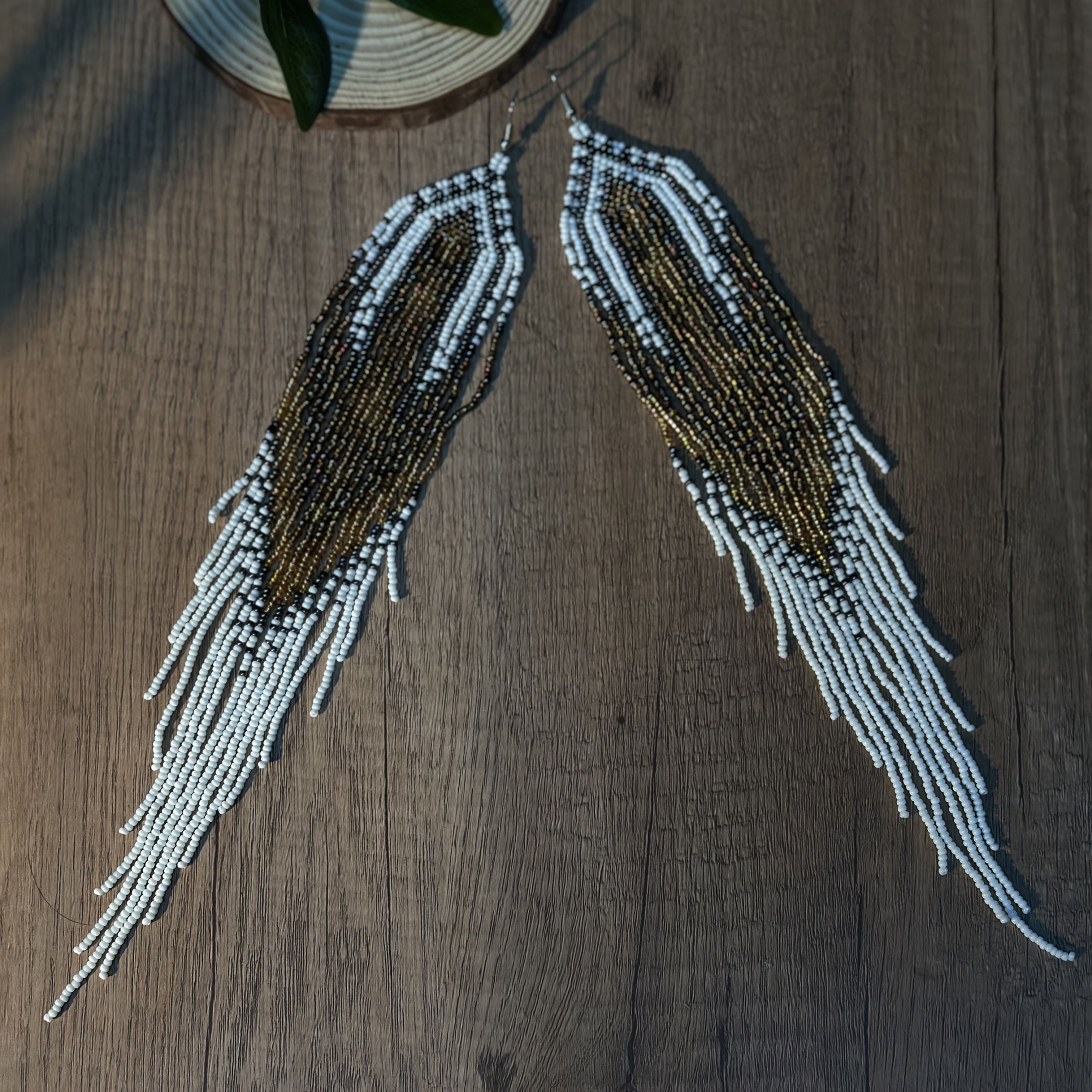 Long Beaded Tassel Earrings, Bohemian Style, Handmade