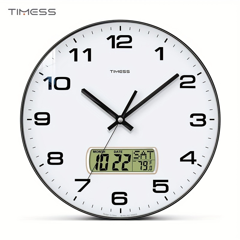 

Timess Calendar Display Wall Clock, 10/12/14 Inch 4-color Large Dial Silent, Can Display And Temperature, Bedroom, Office, School Decoration