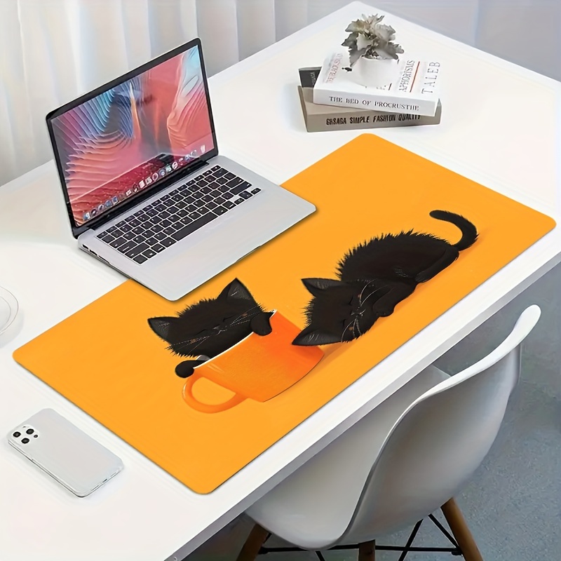 

Cute Cartoon Cat In Cup Pattern Mouse Pad, Polyester Oblong Desk Mat For Gaming, Office, School, Business - Non-slip Mousepad Keyboard Accessory For Pc & Laptop