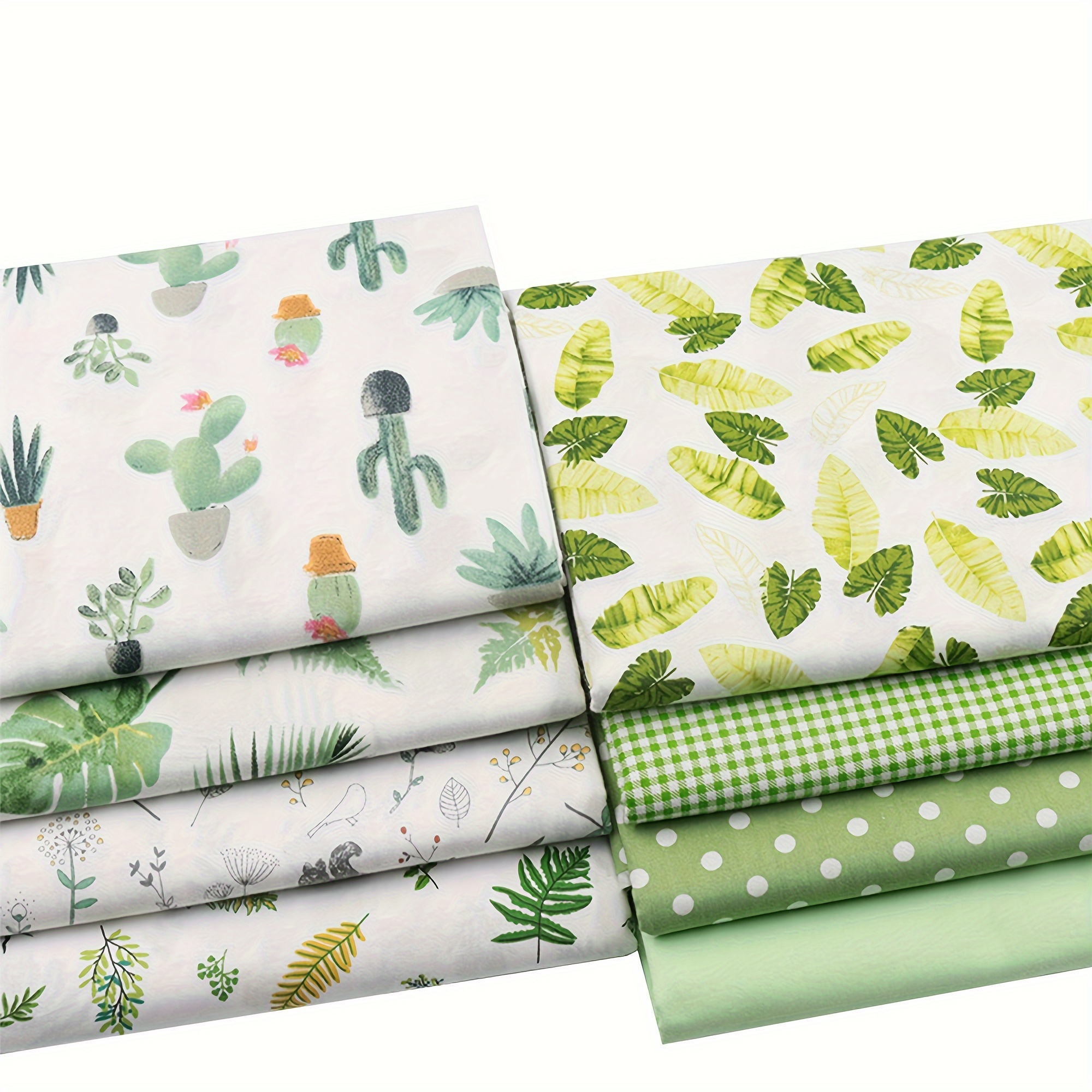Green Plant-themed Craft Fabric Bundle - 8pcs, 18" X 22" Fat Quarters With Cactus & For Diy Sewing And Scrapbooking For Winter