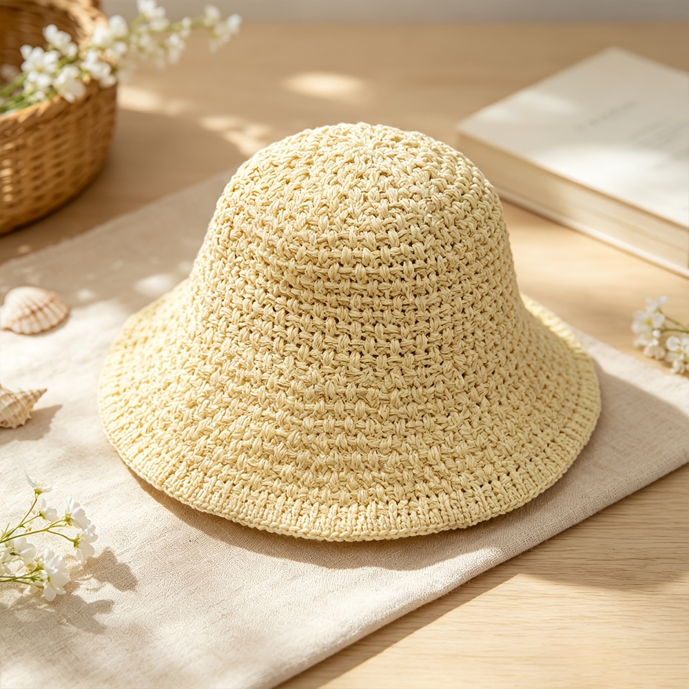 Hollow-Out Crochet Bucket Hat, Wide Brim Fisherman Cap