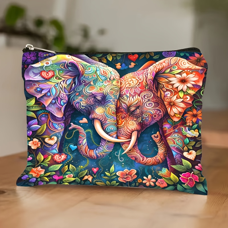 Elephant Plush Makeup Bag For Women - Polyester, Odorless, Multi-functional Travel Cosmetic Pouch With Zipper