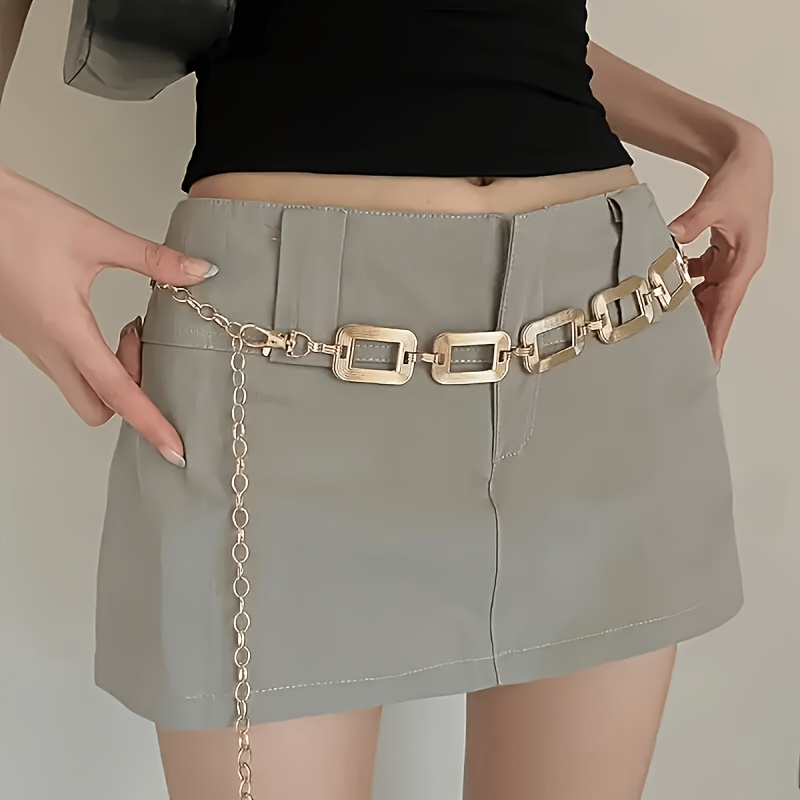 TEMU Cinturón Y2K para mujer - Estilo de diario elegante y versátil - Disponible en dorado/plateado, cinturón de cuadrados huecos a - Adecuado para
