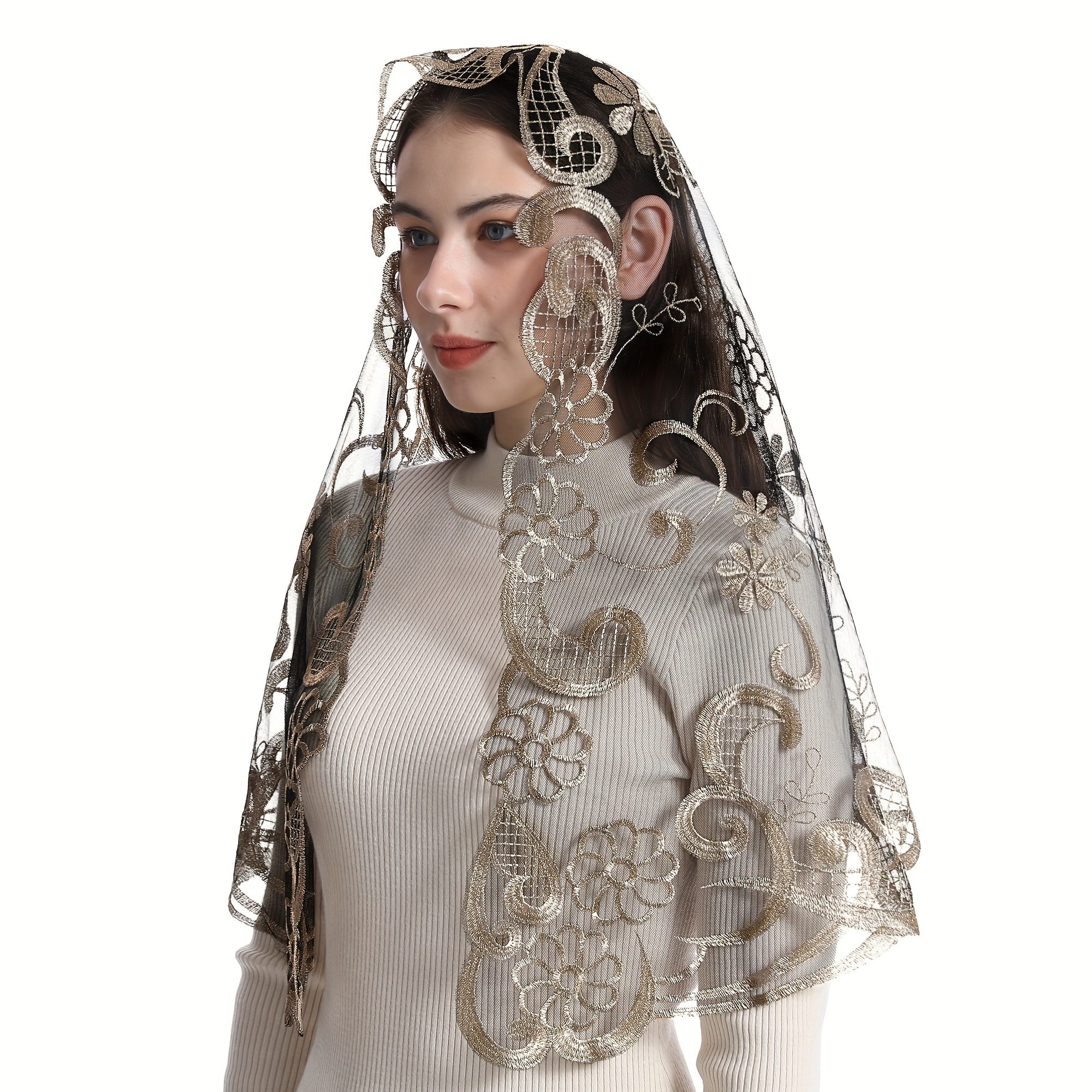 paisley veil d shaped long lace headscarf set Temu