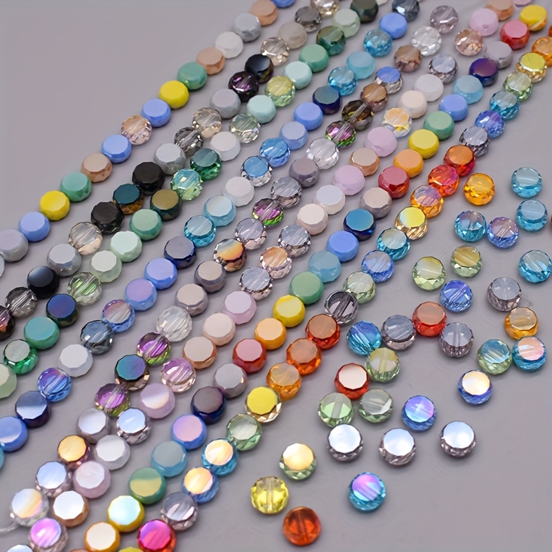 

30pcs 8mm Flat Round Glass Beads, Mixed Color Ab Loose Beads For Making, Decorative Bracelet Earring Crafts