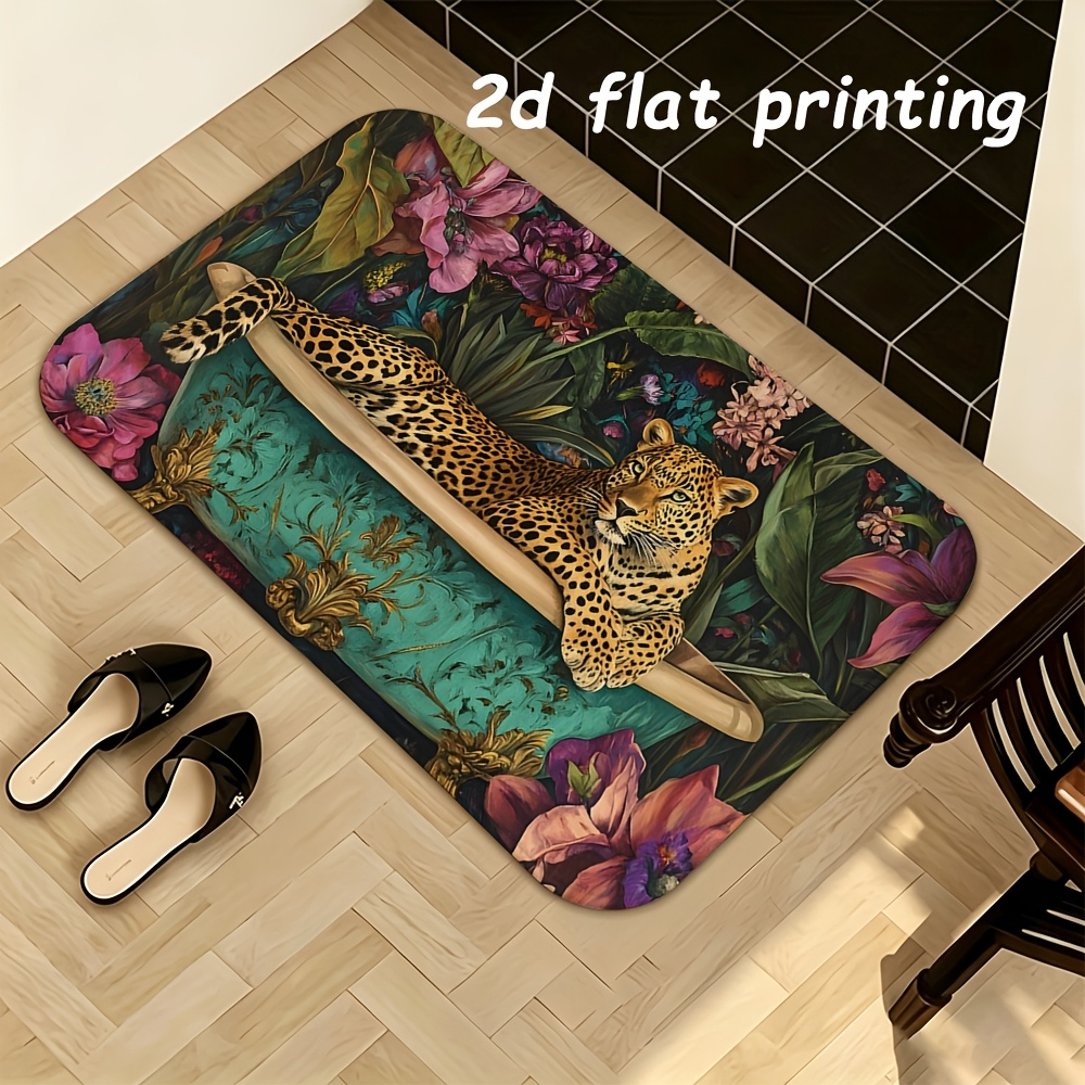 TEMU 2d Flat Printing Doormat, 1pc New Luxury Leopard Print Floor Mat At The Entrance, Floor Mat - Machine Washable With Absorption, Suitable For Use