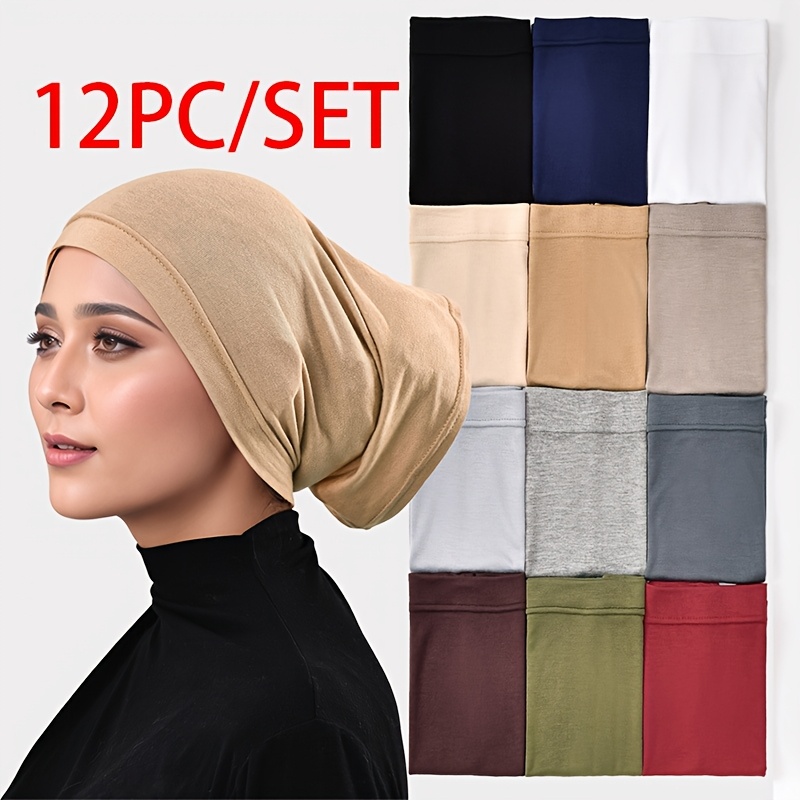 3 Pezzi Hijab Undercap In Misto Cotone Elastico – Nero, Bianco E Beige, Copertura Completa Per Capelli, Antiscivolo E Traspirante