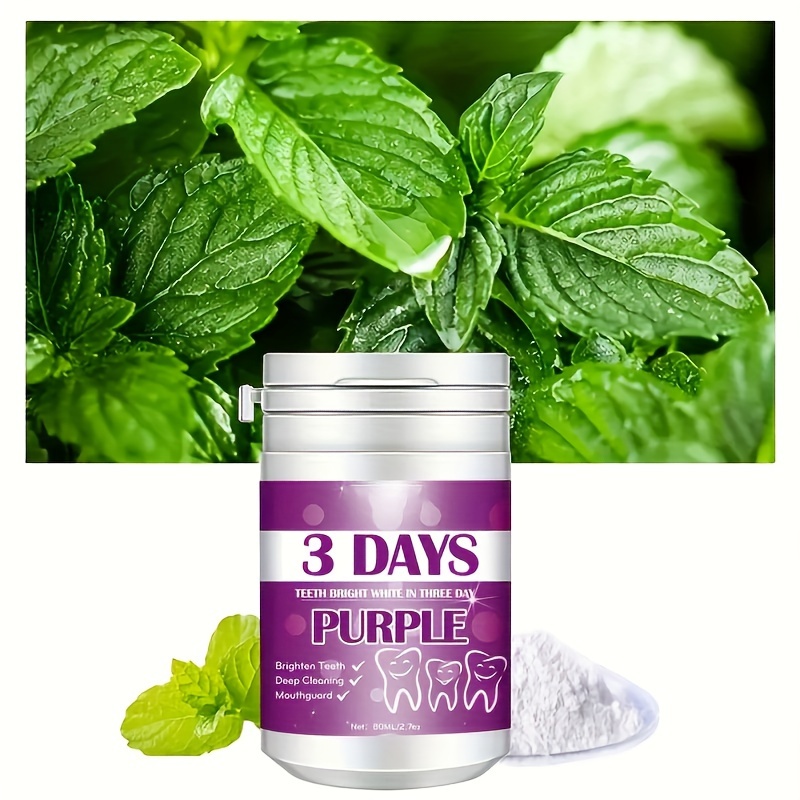 بودرة تبييض الأسنان الأرجوانية - تنظيف عميق وتلميع، معطر للنفس للعناية اليومية بالفم التفاصيل 2