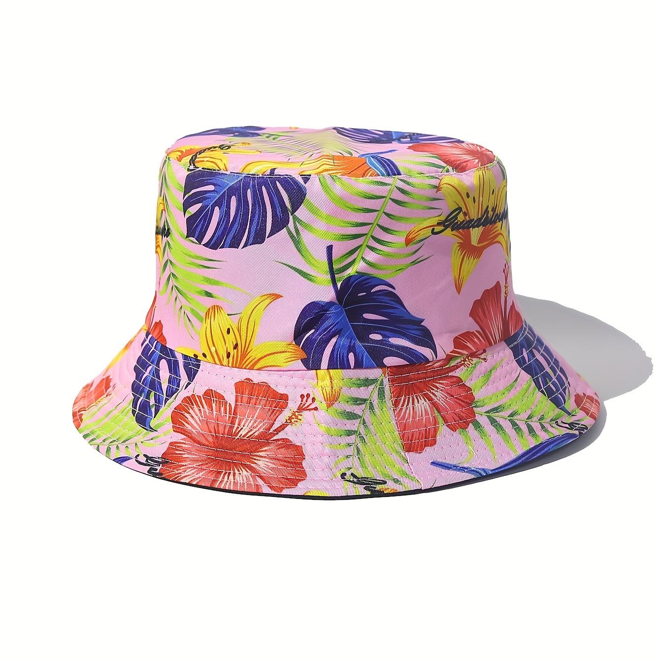 tropical leaf pattern reversible bucket hat vibrant - Temu display picture 1