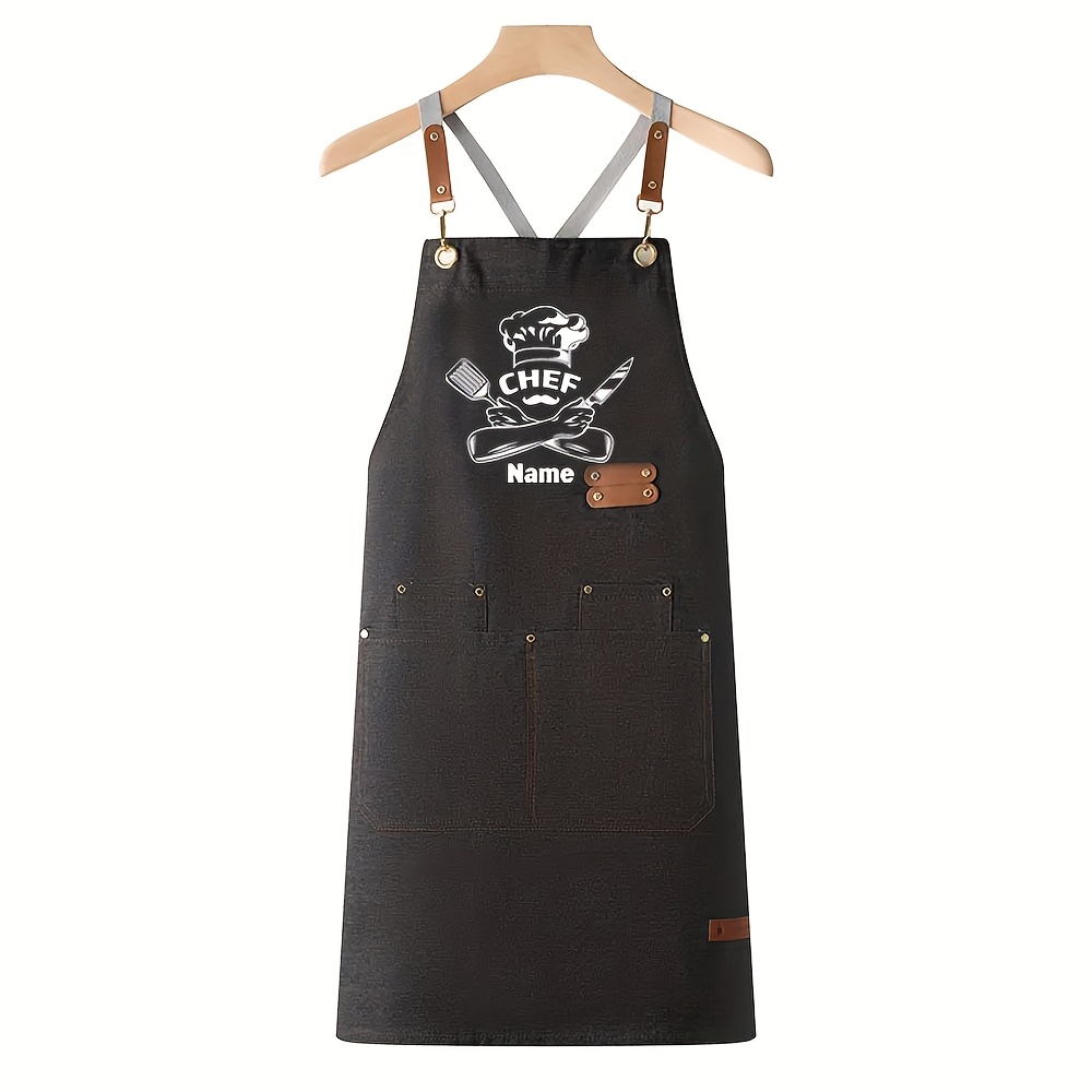 TEMU 1 Customizable Chef Apron "chfzomy" - Polyester, Ideal For Cooking, Baking, Gardening - Perfect Father's Day Gift, Personalized Kitchen & Dining