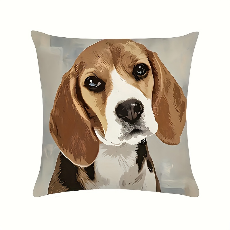 

1pc Short Plush Throw Pillow 18x18inch Dog Print Pillow Cover, Suitable For Sofa Beds, Car Living Rooms, Home Decoration, Room Decoration, Office