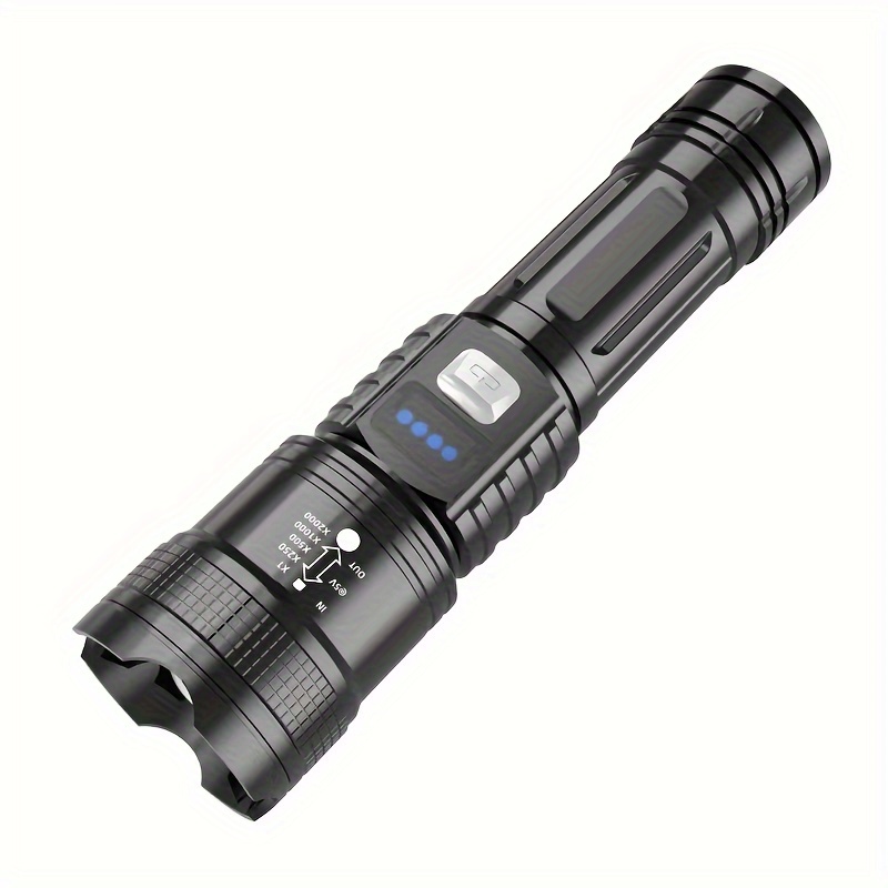 TEMU Flashlight With Retractable , Electric Display Flashlight, Outdoor Long-range, Rechargeable Upgraded Wick Lighting Flashlight