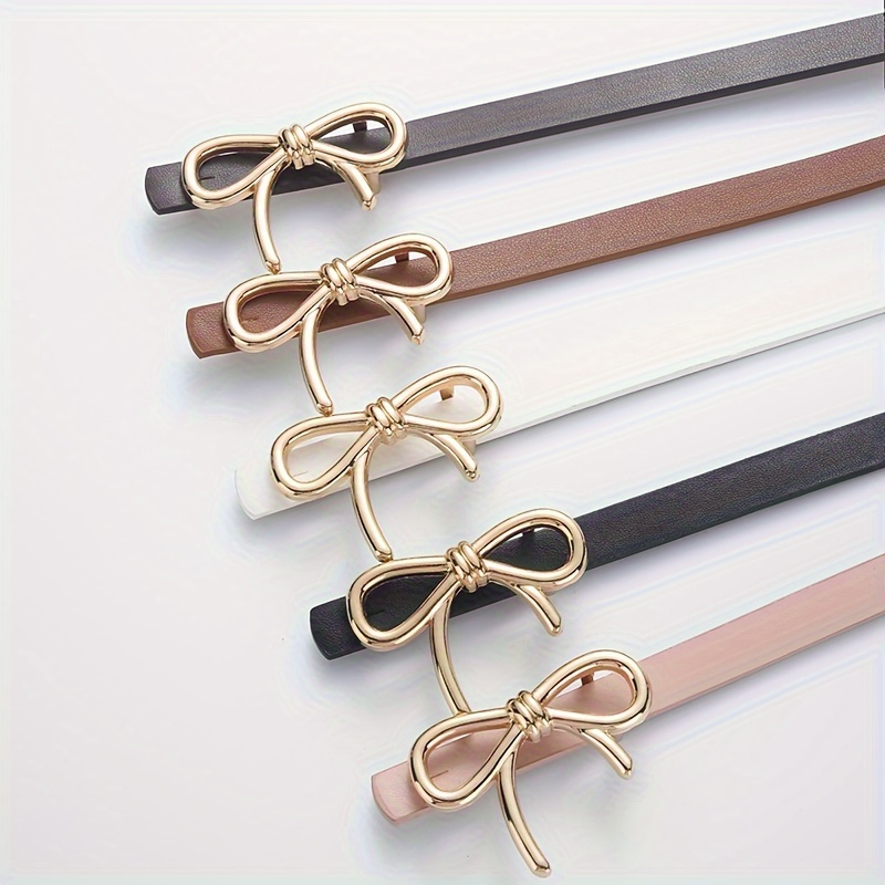 

Women's Adjustable Fashion Belts, Elegant Golden Bow Buckle, Y2k Sweet Style Belt, Ideal For Casual Work Or Gifting