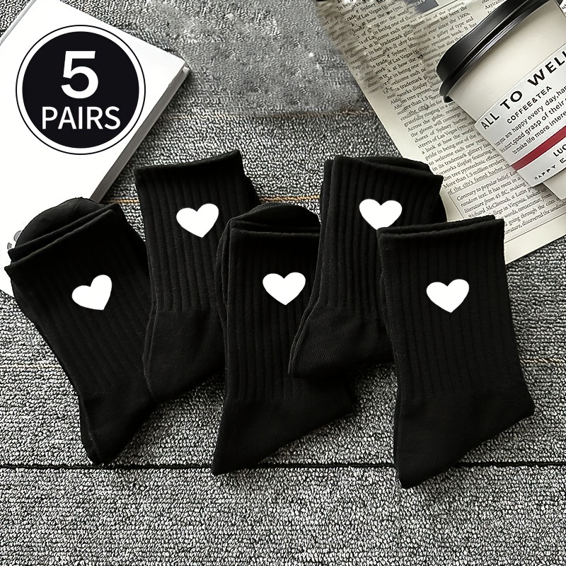 Random 5 Pairs Women's Soft Comfortable Breathable Athletic Socks, Mid- Socks For Daily & Outdoor Wear, Cute Socks, Easy Sock Design