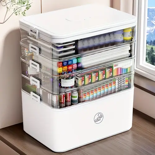 large capacity multi layer classification durable portable storage for home and travel transparent storage box easy to clean suitable for pill box organization office supplies sewing supplies bathroom supplies storage box