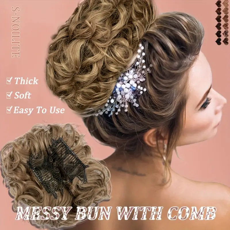 large fuller thick clip in curly hair extension synthetic updo piece for women in high temperature resistant weddings parties daily wear in blonde hair clip details 0
