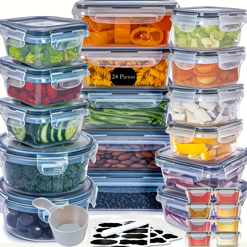 TEMU 12/24/48pcs Food Storage Box Set, Kitchen Storage Boxes, Lunch Boxes, Leak-proof, Bpa-free, Reusable Snack/lunch Boxes, Lids, Plastic Airtight
