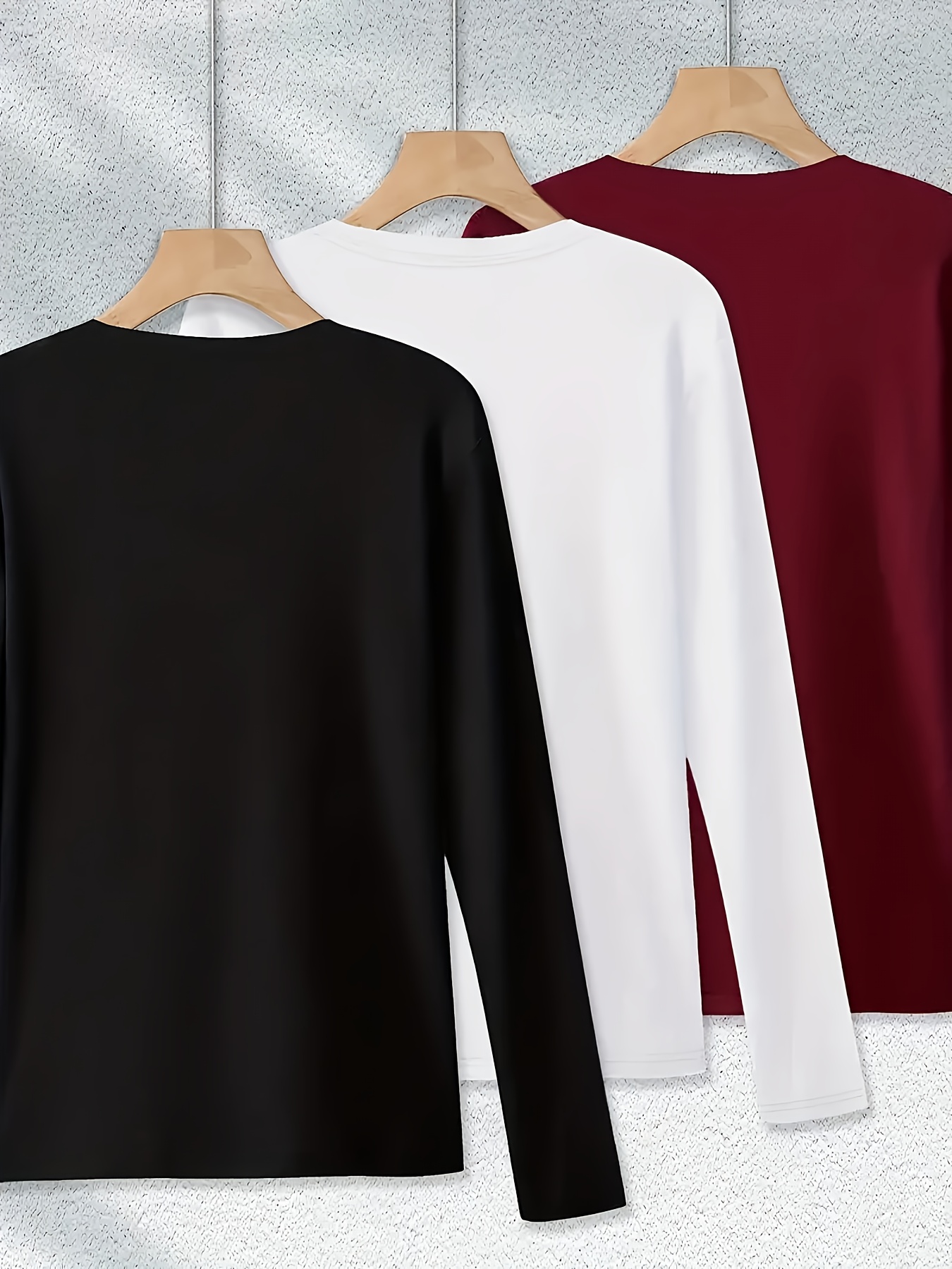 3 pack womens casual crew neck t shirts polyester knit long sleeve   with   stretch solid color regular fit for fall winter Product details 2