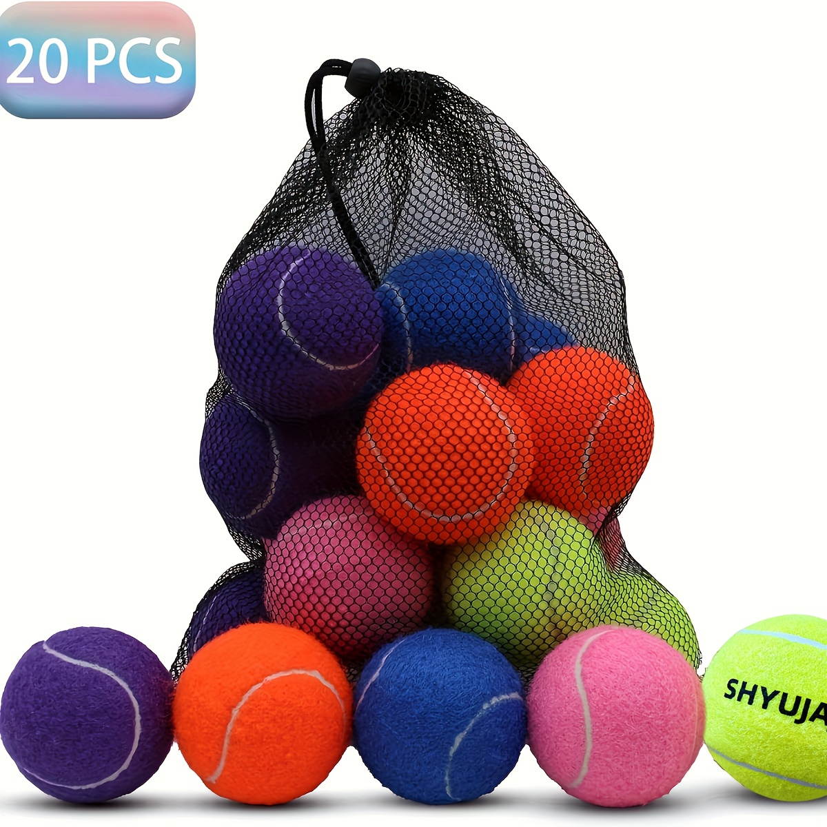 TEMU Tennis Balls, 20 Pack Tennis Balls For Dogs, Pet Dog Playing Balls, Come With Mesh Bag For , Colorful Easy Catching Pet Dog Balls