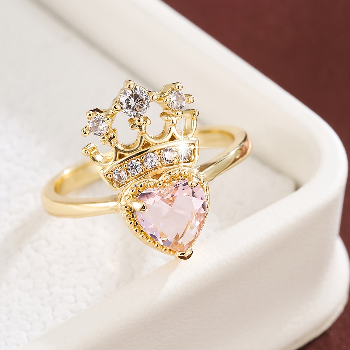 Women's Heart Crown Design Zirconia Ring, Elegant Gift