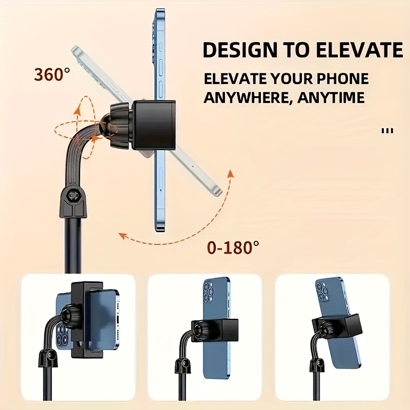 universal phone holder universal adjustable mobile phone and tablet holder 360 degree rotating flexible arm heavy duty abs base suitable for all models used for live streaming photography video recording 3