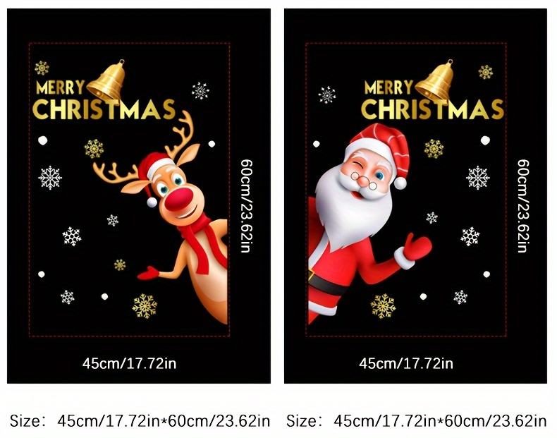 2 stuks Feestelijke Kerst Rendier & Kerstman Raamstickers - 45cm x 60cm, Statische Kleefkracht, Herbruikbaar PVC, Semi-Matte Afwerking, Ideaal voor Thuis, Winkel, Supermarkt, Bedrijf, Schoolfeest Decoraties, Kerstversieringen