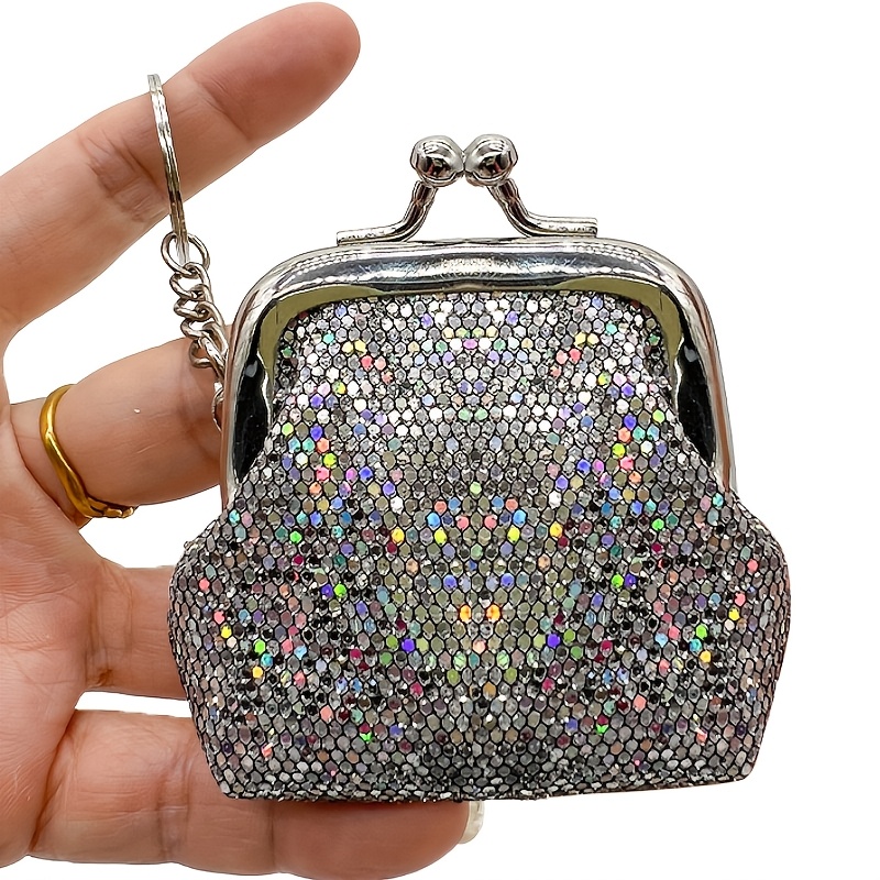 

Glitter Sequin Mini Coin Purse With Keyring, Sparkling Hand Pouch For Ladies - Small Metal Frame Clutch For , Charging Cables, Cosmetics - Hand Washable/ Safe