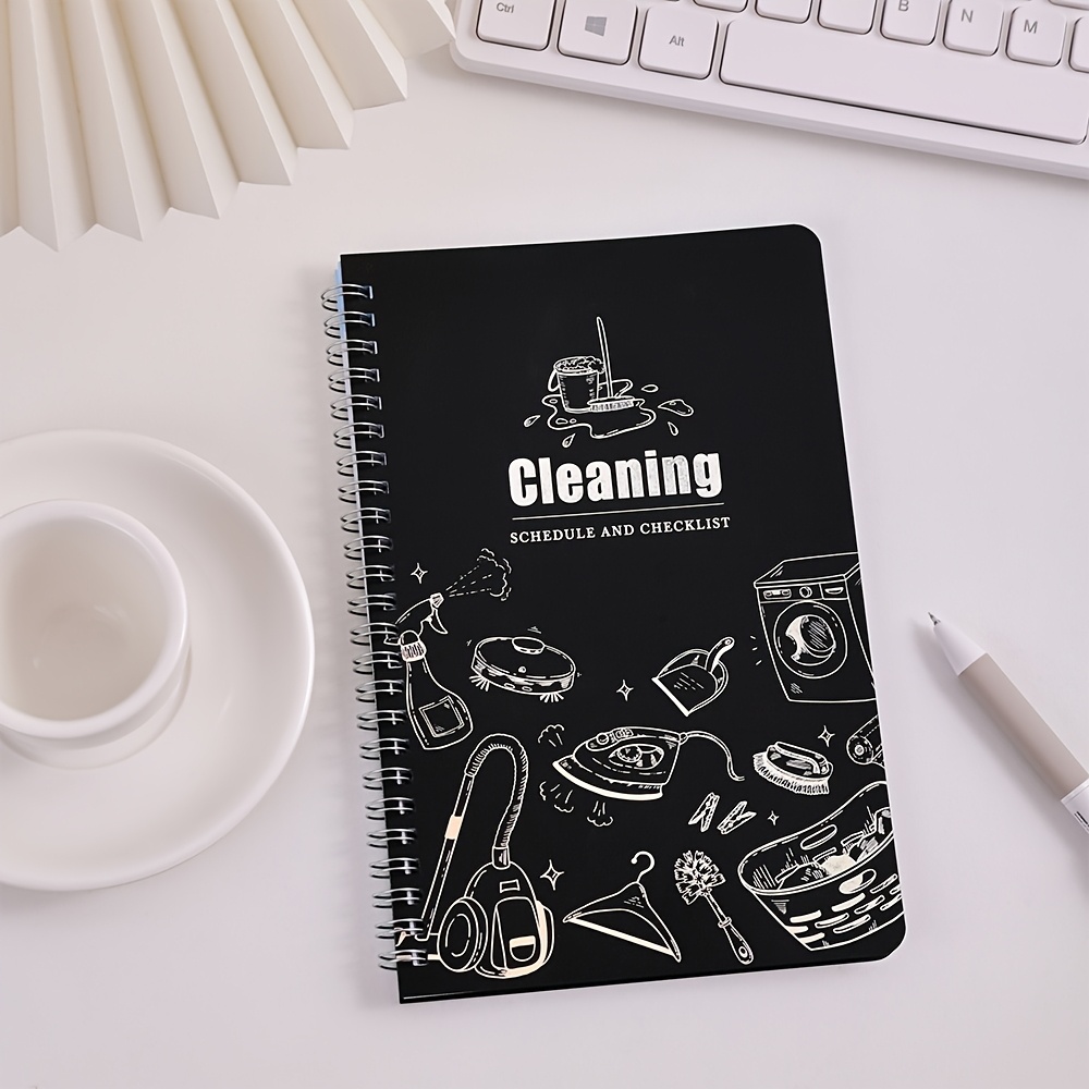 

48 Sheets Black Pvc Cover Cleaning Planner, Daily Weekly Monthly Organizer With Customizable Household Chores Checklist For Home Office Supplies