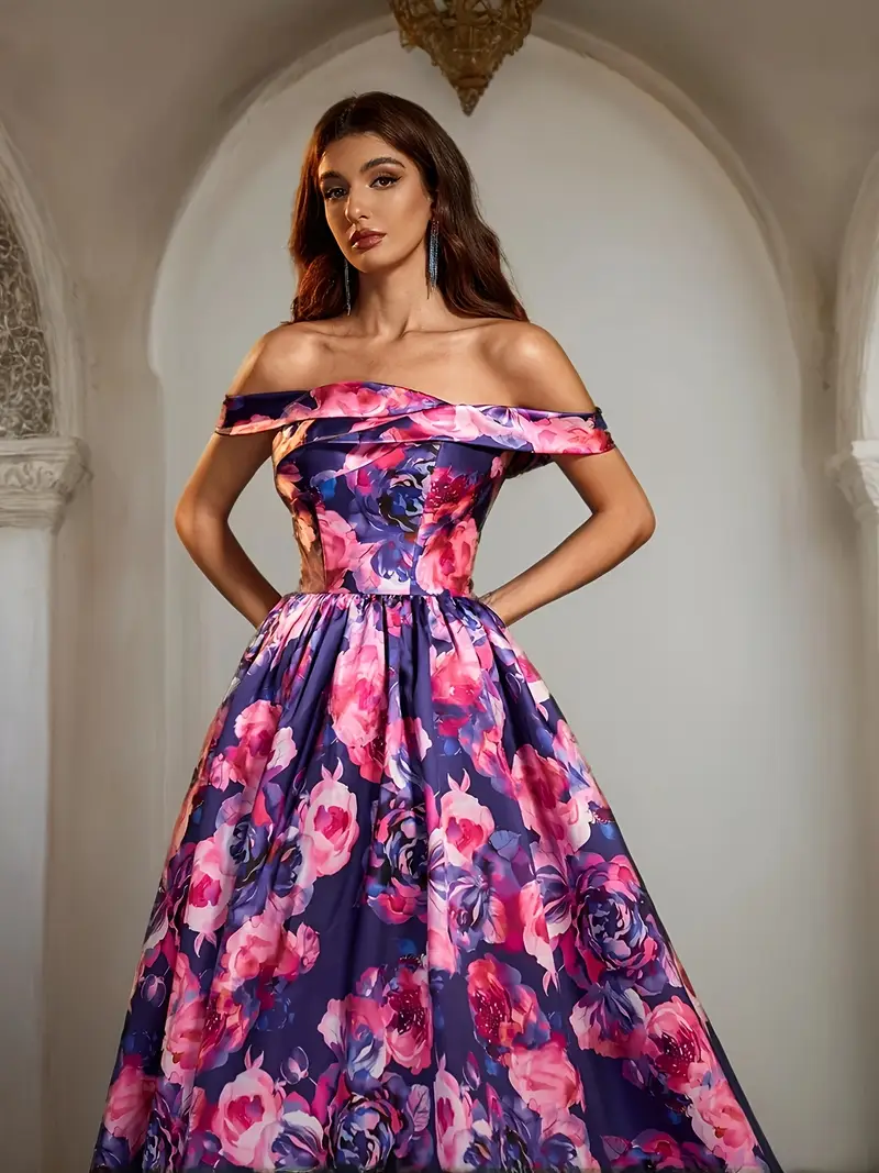 long formal evening dress shoulder design ruched floral - Temu Poland long formal evening dress shoulder design ruched floral - Temu Poland