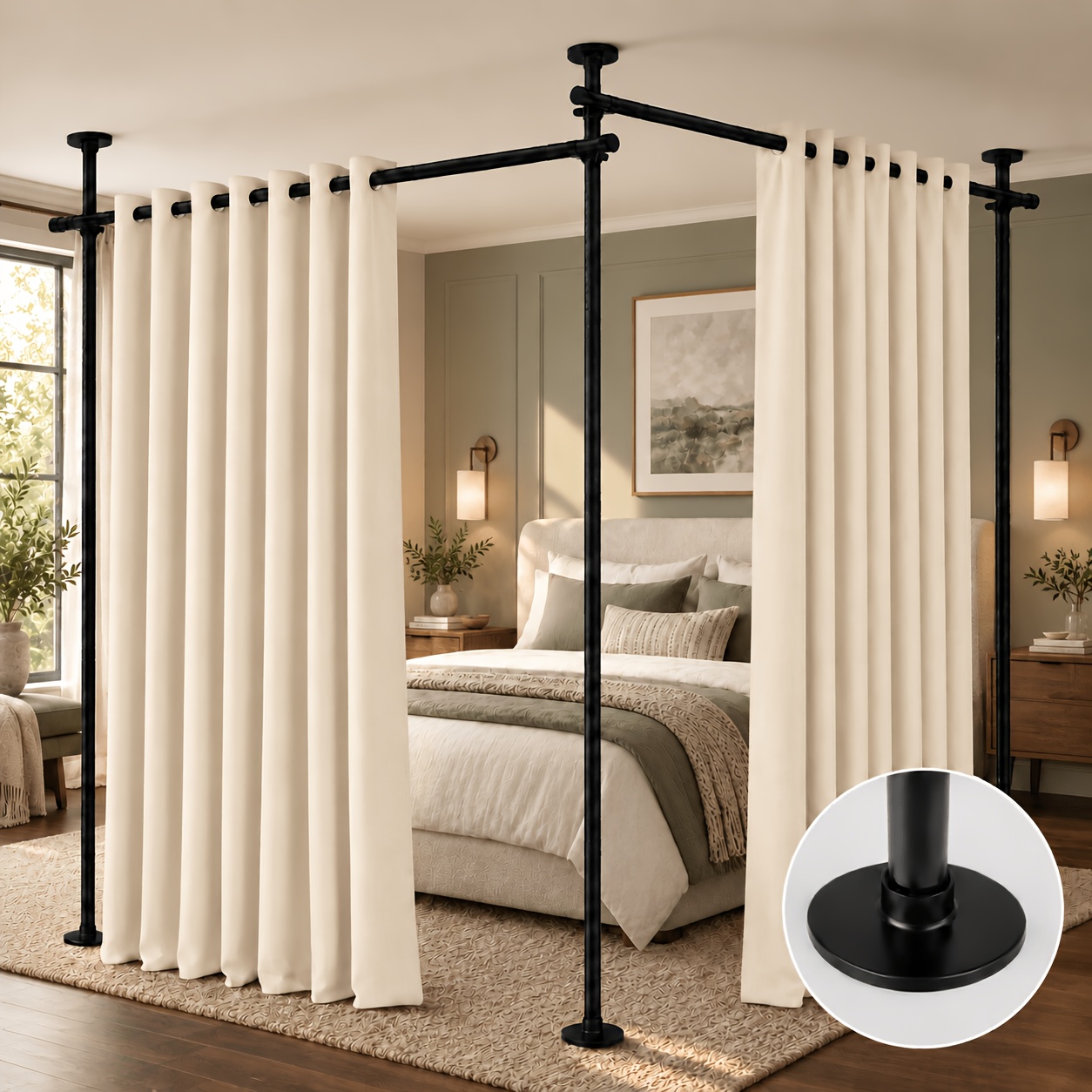 TEMU Barre de séparation de pièce à tension robuste, perçage, séparateur de espace temporaire pour dortoir, appartement et studio