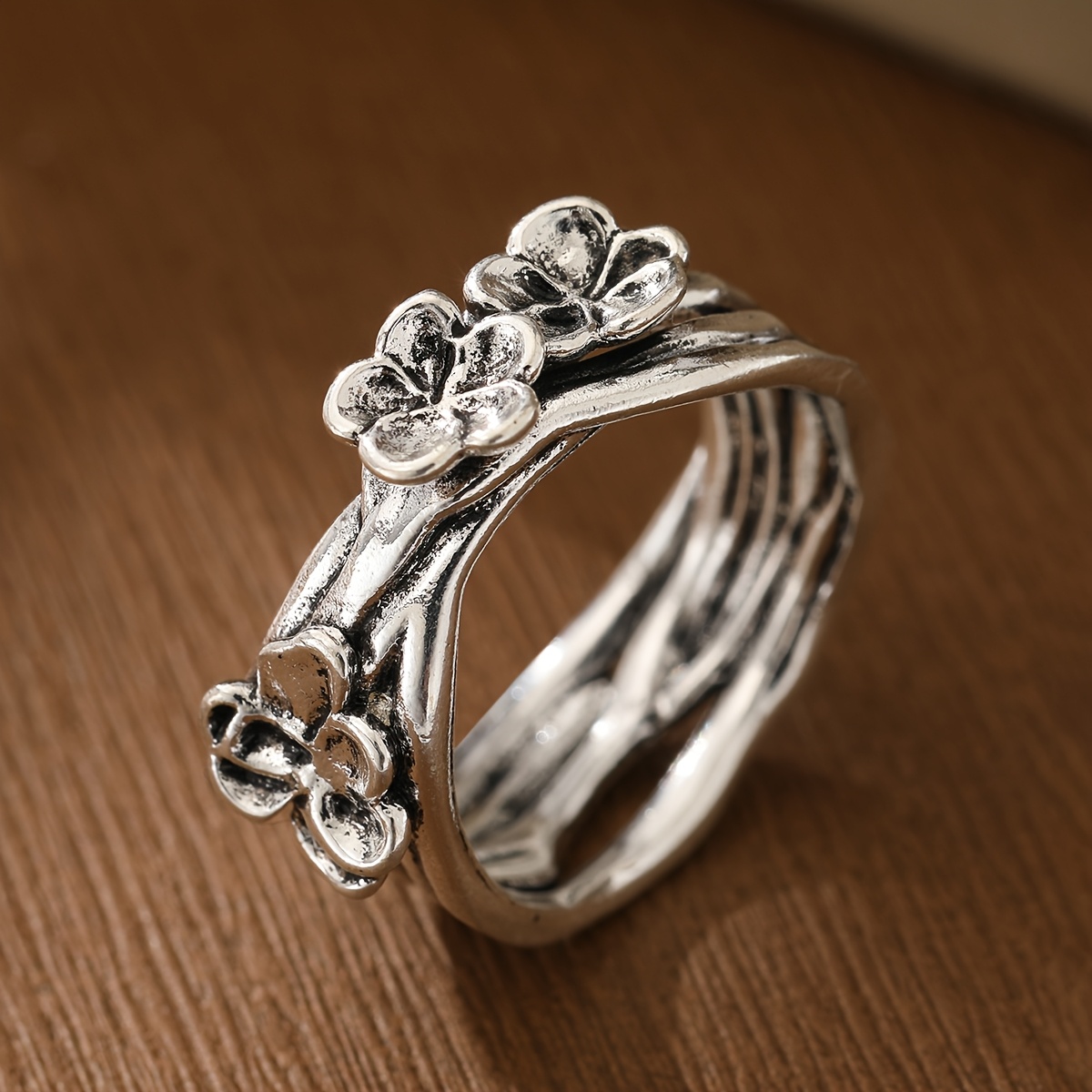 Bohemian Style Distressed Floral Branch Ring, Unique Gift