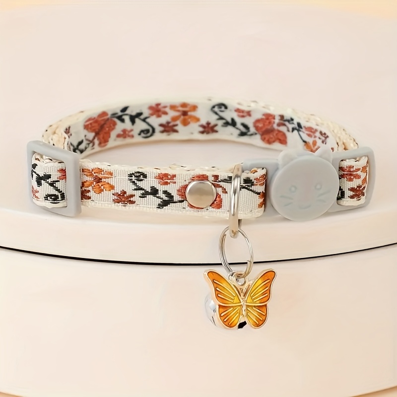 adjustable nylon pet collar with embroidered   and   bell charm suitable for cats and small dogs Product details 3
