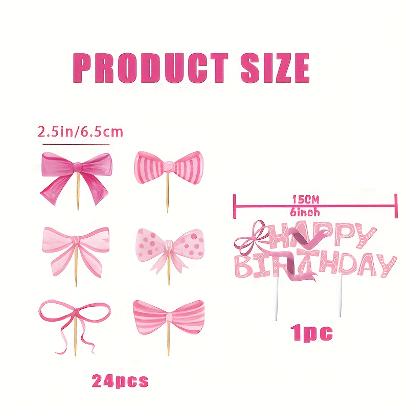 25-pcs/set Happy Birthday Toppers, Pink Cake Decorations, Birthday Party Supplies