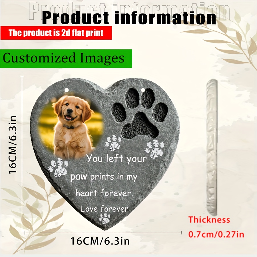 TEMU 2d Flat, A Customizable Pet Photo Memorial Resin Heart-shaped Decorative Plaque, Bohemian Style 6.3 Inches * 6.3 Inches Wind-resistant Wall Art,