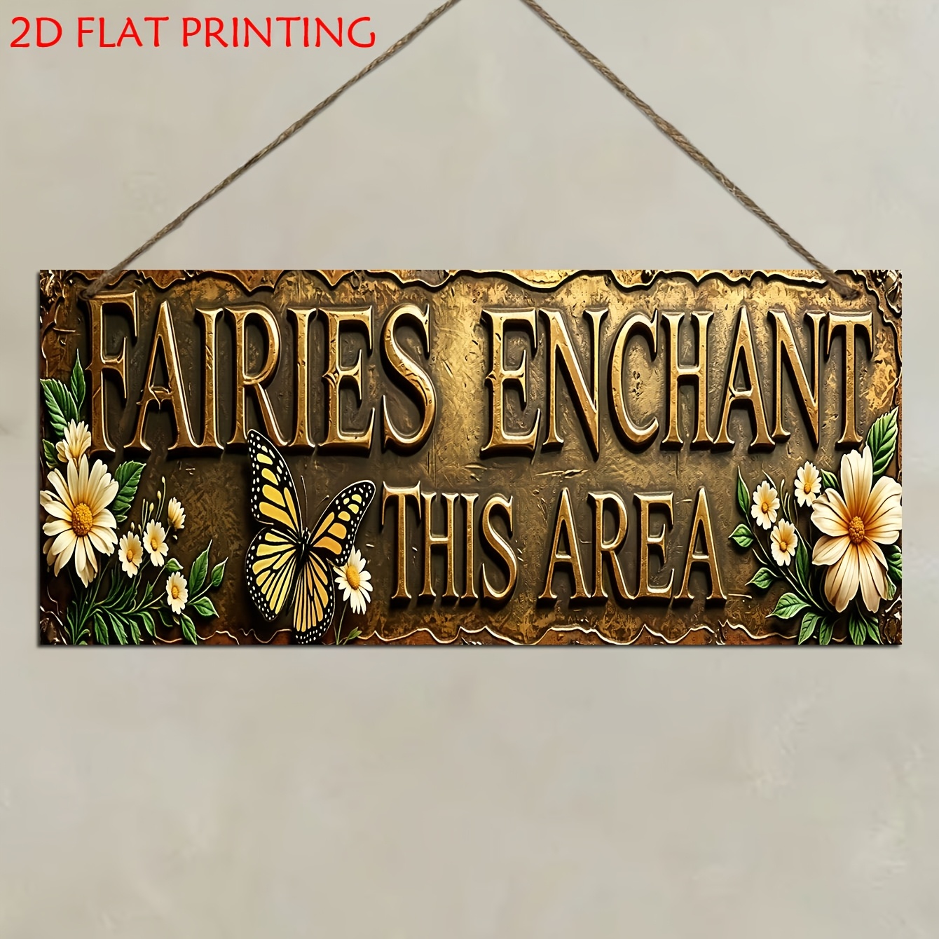 TEMU Panneau et Plaque Décoratives en Bois Plat 2D, Pack de 1 pièce, 'FAIRIES THIS AREA' Décoration Murale de Jardin Féérique Style , Convient pour ,