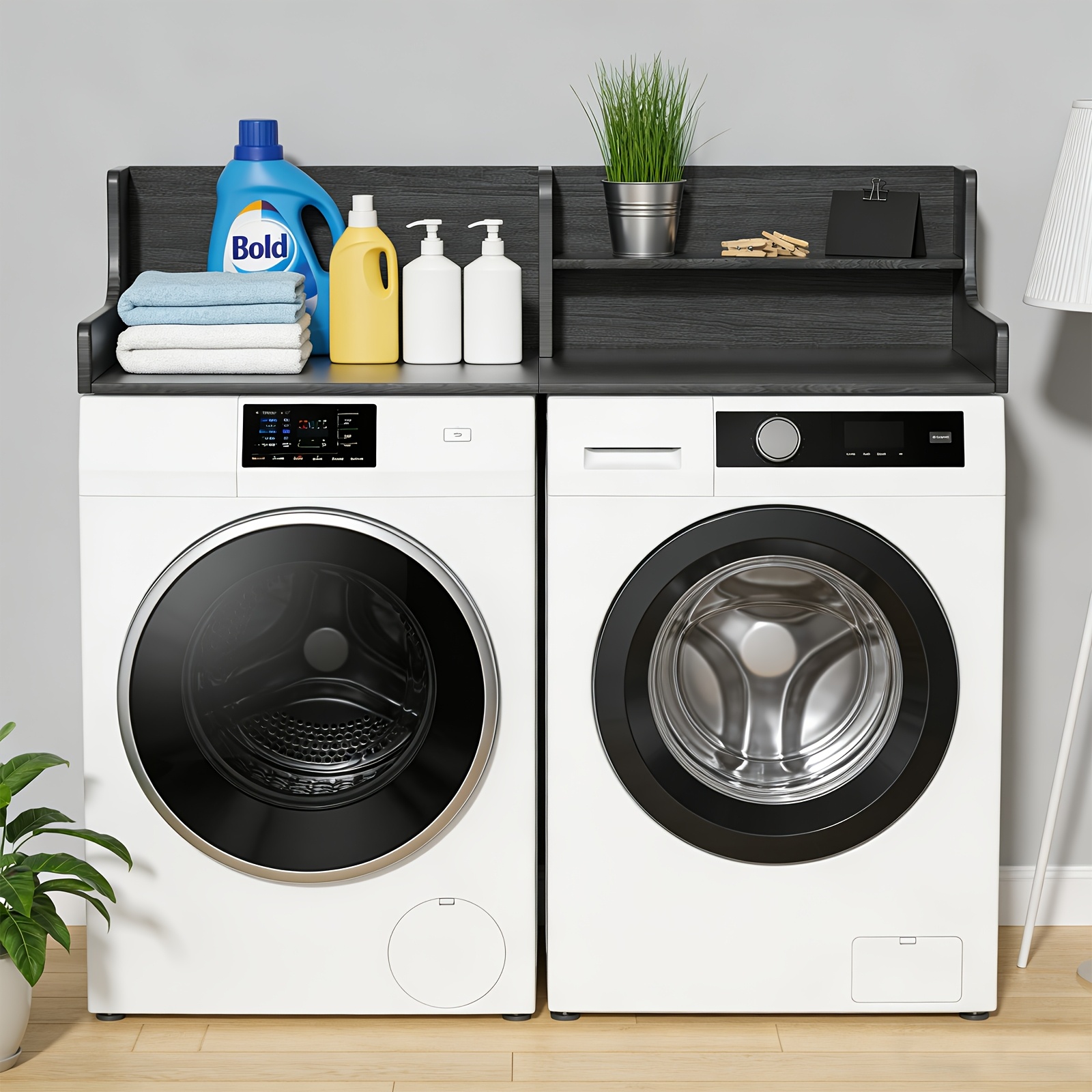 Image of Double Washing Machine And Dryer Top Tray Thickened Load-bearing Black Rounded Corners Anti-scratch Stable And Easy To Clean Suitable For Front-loading Washing Machines And Dryers