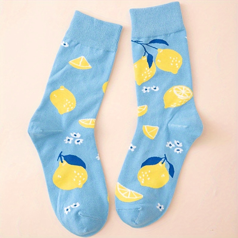 1 Pair Of Unisex Fashion Novelty Socks, Funny Lemon Patterned Men Women Gift Socks, For Outdoor Wearing & Wearing