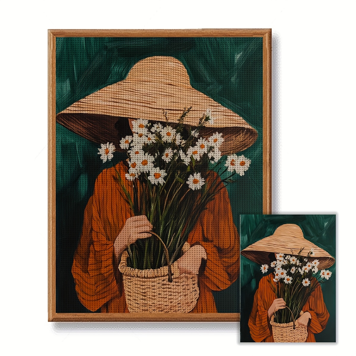 TEMU Jozysh Frameless 30x40cm/11.8x15.7 Inches 11ct/14ct Printed Cross- Kit Featuring Women And Flowers, Suitable For Adult Beginners Looking For A