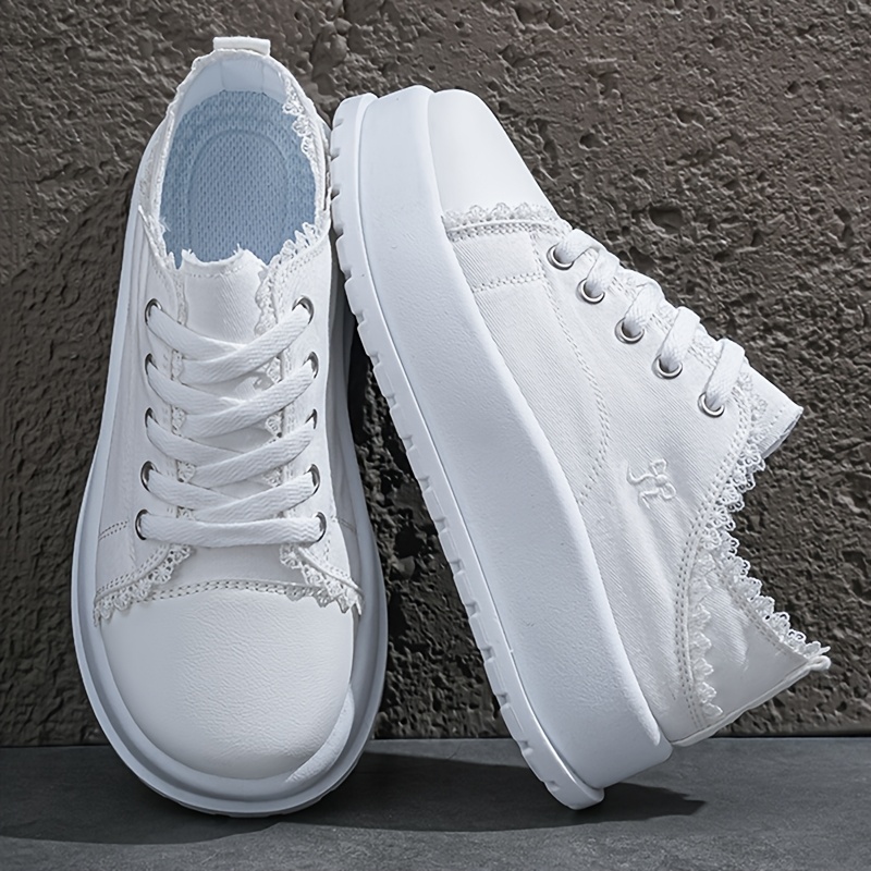 TEMU New Women's Casual Sneakers, Campus , Thick-soled Height-increasing Lace-trimmed Lazy Shoes, Jogging Daily Versatile Casual -step Shoes, Women